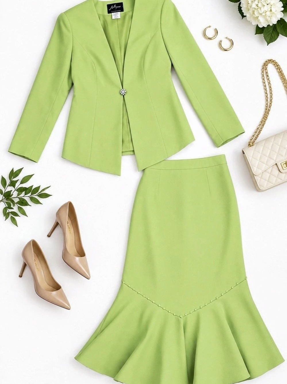 Vintage Milano 3-Piece Green Suit Set | Size 12 | Blazer, Skirt & Top